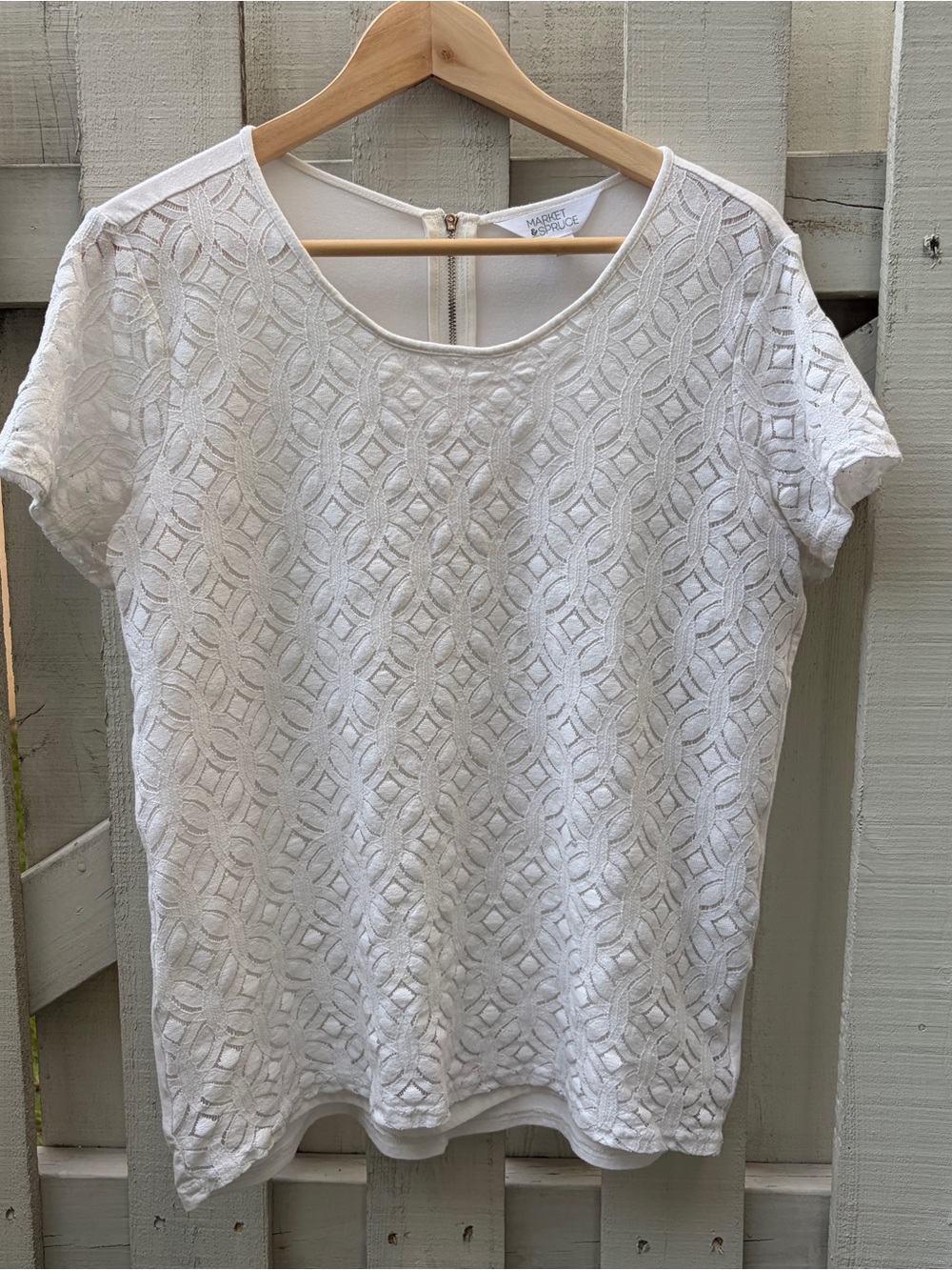 Market & Spruce Hans Geometric Lace Overlay Blouse